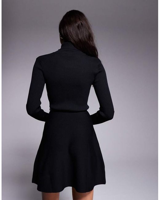 River Island Zwierige Gebreide Mini-Jurk Met Ceintuur in het Black