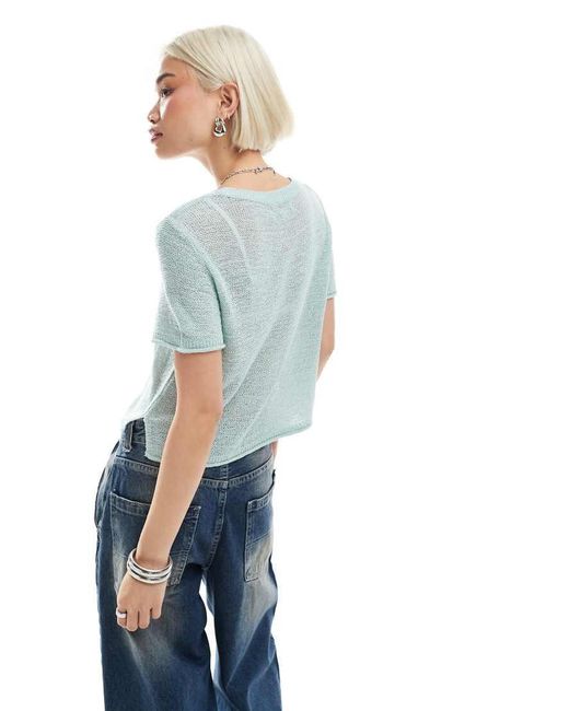ONLY Blue Short Sleeve Knitted Top
