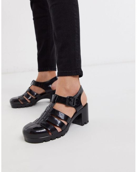 London Rebel Black Heeled Jelly Shoes