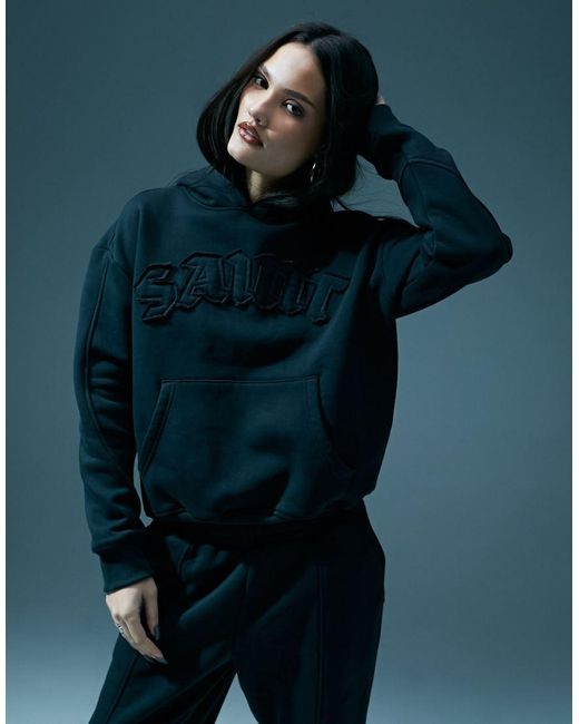 Murci Blue Oversized Saint Motif Hoodie