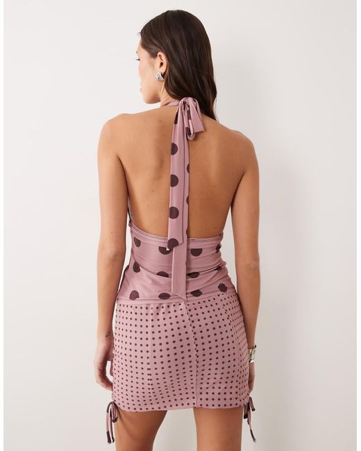 ASOS Pink Printed Slinky Halterneck Top