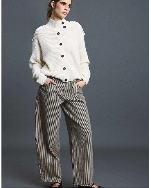 Stradivarius Gray High-Neck Button-Up Knit Cardigan