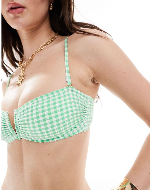& Other Stories Green V-shape Gingham Bikini Top