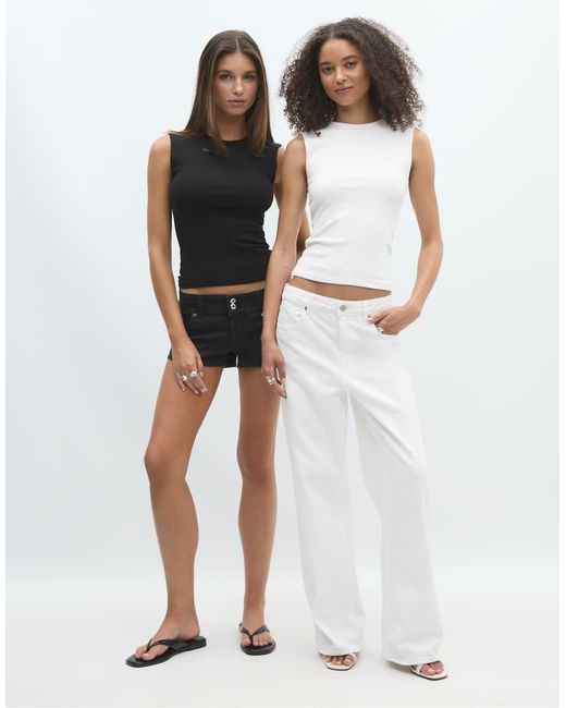 Stradivarius Black 2-pack Of Basic Sleeveless T-shirts