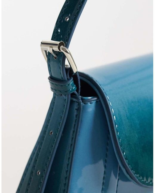ASOS Blue High Shine Flap Shoulder Bag