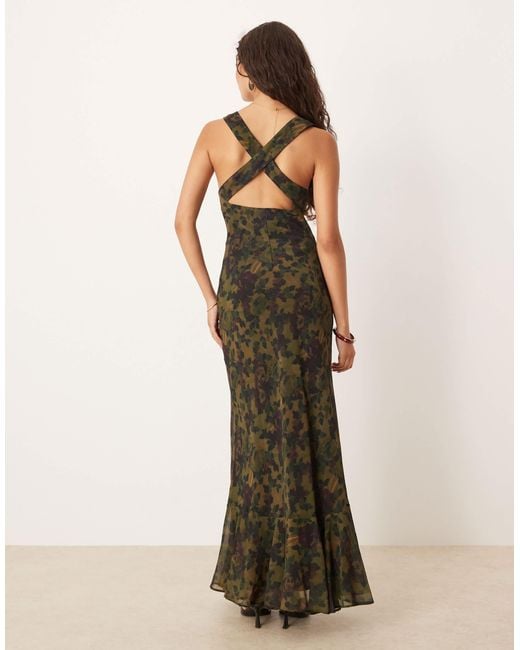 ASOS Green Maxi Dress With Strap Back Detail And Frill Hem