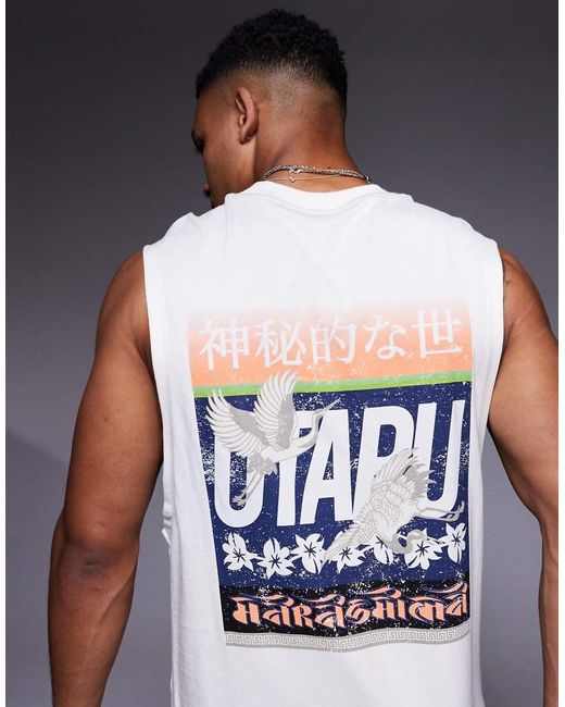 River Island Blue Japanese Crane Back Print Vest for men