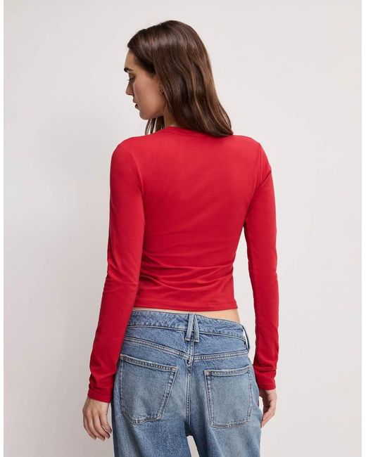 GOOD AMERICAN Red Cotton Rich Crew Neck Long Sleeve Top
