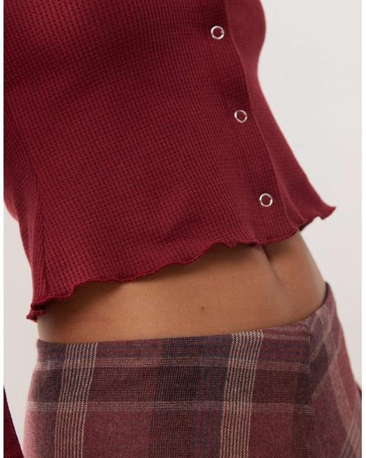 Reclaimed (vintage) Red Long Sleeve Waffle Button Up Top