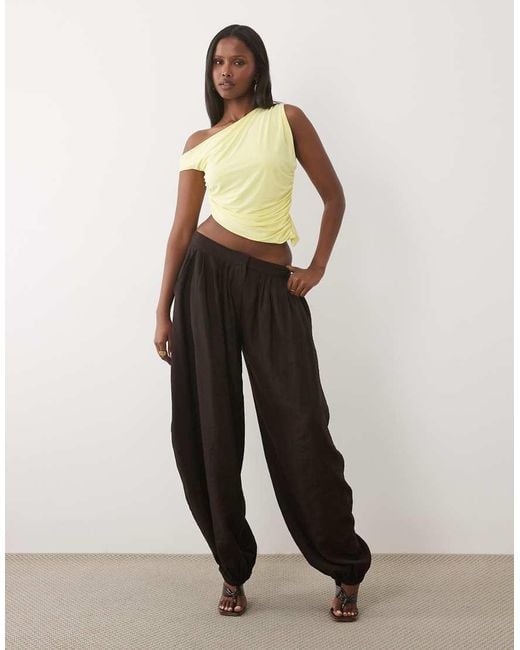Missy Empire Yellow Double Sculpted Slinky Asymmetric Off Shoulder Top