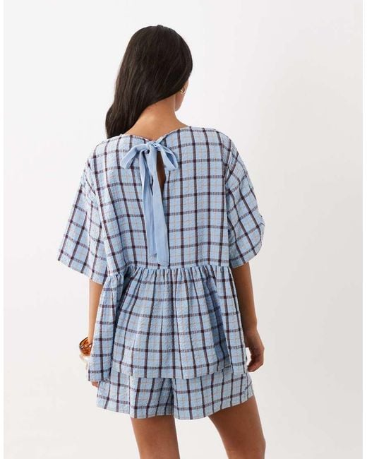 ASOS Blue Oversized Short Sleeve Peplum Top