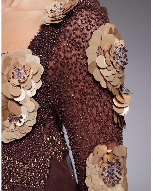 ASOS Purple Embellished Dropped Pearl Mini Dress With 3D Flowers