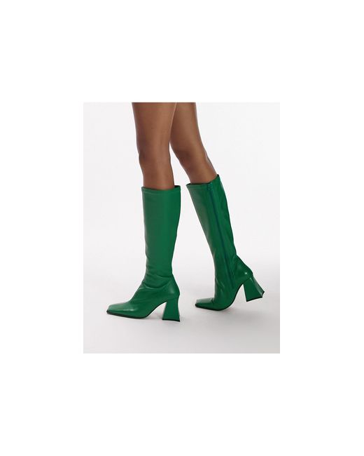 TOPSHOP Henry Premium Leather Under The Knee Boot in Green | Lyst