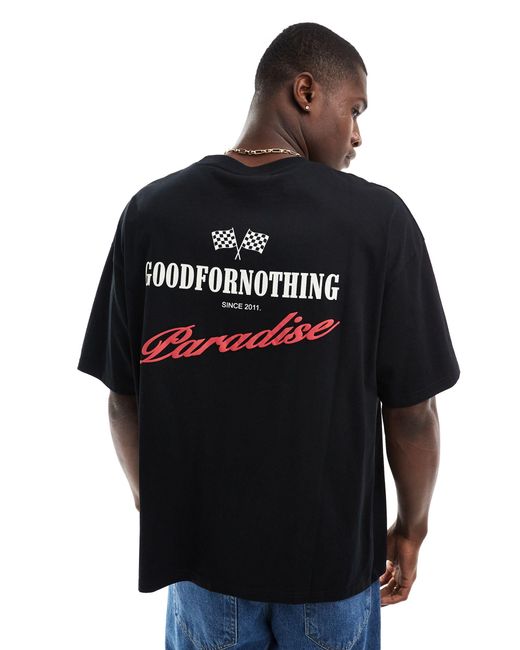 Good For Nothing Black Oversized Motor Backprint T-shirt for men