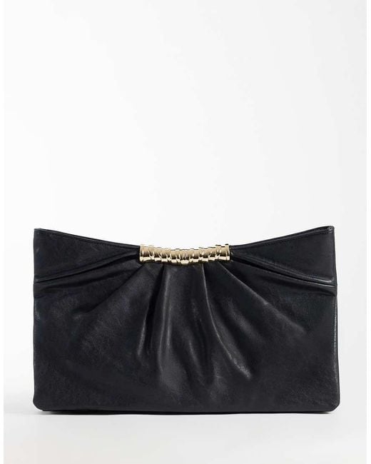 ASOS Black Multi Gusset Grab Clutch With Metal Hardware