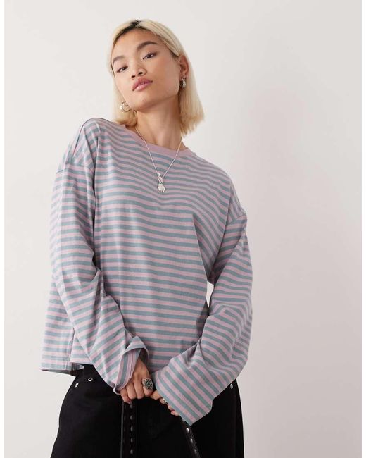 Monki Gray Oversized Longsleeved T-Shirt With Side Slits