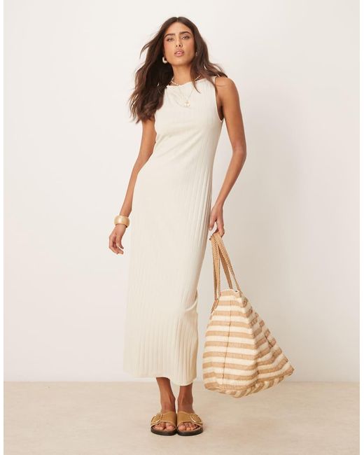 Vestito Midi Color Pietra Senza Maniche A Coste Larghe Con Scollo A Barchetta di ASOS in Natural