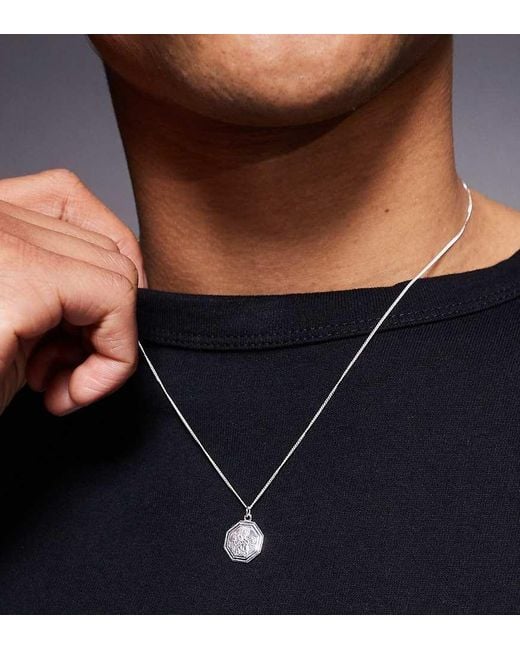 ASOS Blue Sterling Hexagon St. Christopher Pendant Necklace for men