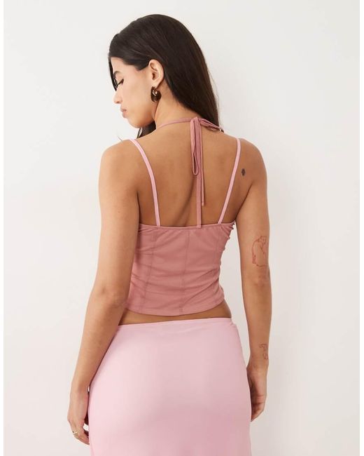ASOS Pink Mesh Co-ord Contrast Corset Top