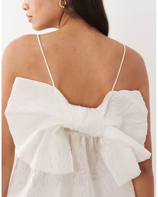 Vila Natural Textured Babydoll Top With Bow Back