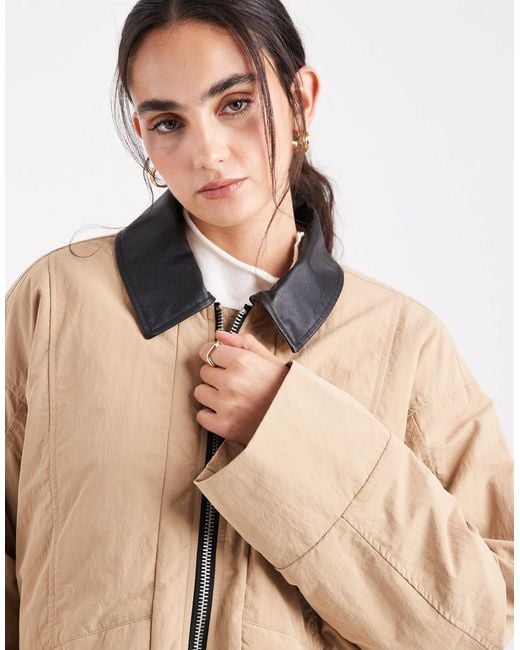 Object Natural Water Repellent Lightly Padded Barn Jacket With Faux Leather Collar