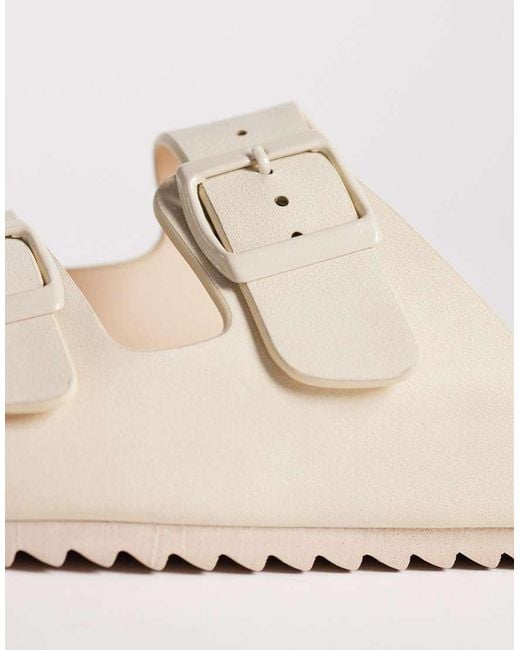 SEQWL Wide Fit White Seqwl Olsen Wide Fit Double Buckle Flat Sandals