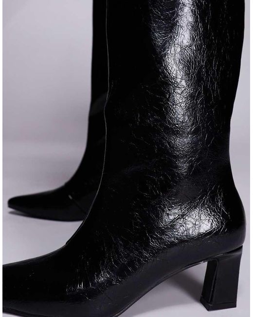 Public Desire Black Boomer Heeled Knee Boots