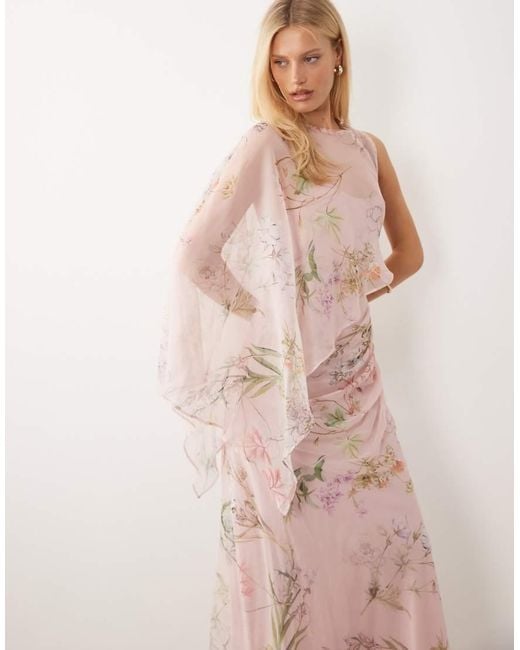 ASOS Pink Draped Batwing Asymmetric One-sleeve Maxi Dress