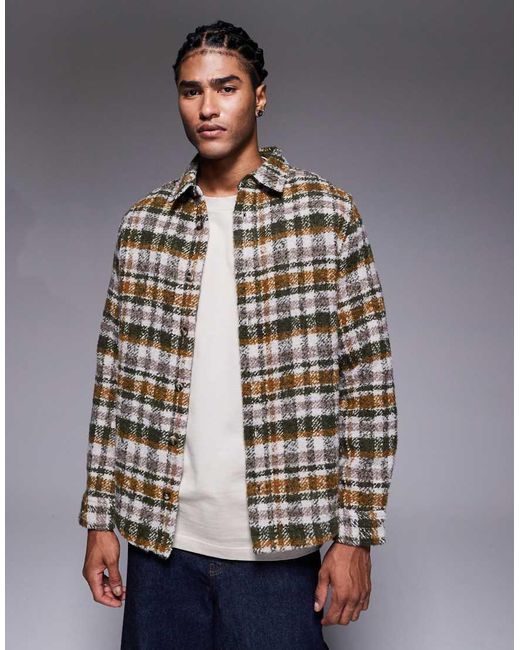 ASOS Gray Boucle Checked Overshirt for men