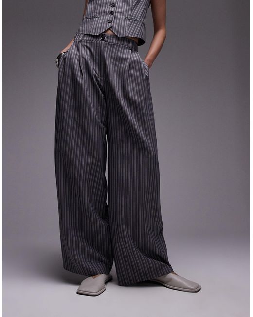 TOPSHOP Gray Stripe Low Slung Slouch Trouser