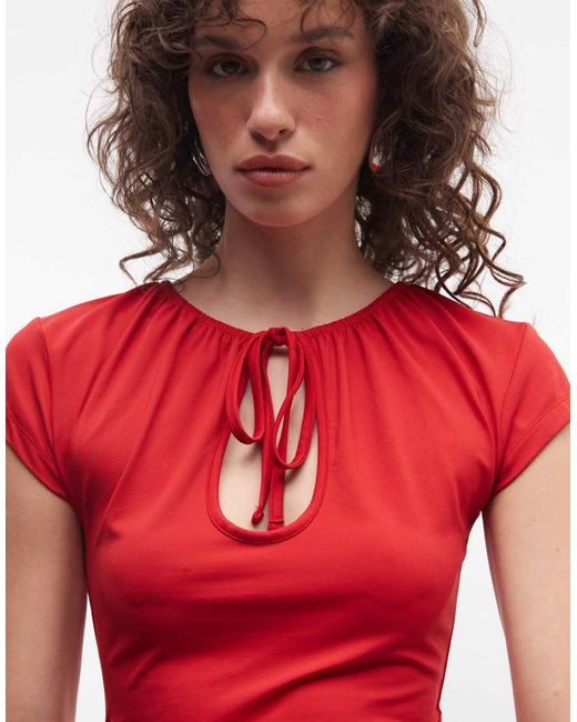 Reclaimed Vintage Red Keyhole Ruched Top