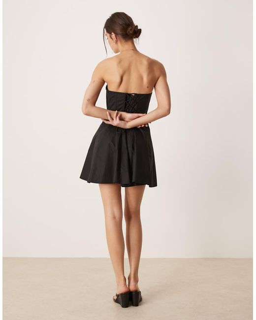 Glamorous Black Button Front Strapless Corset Mini Dress