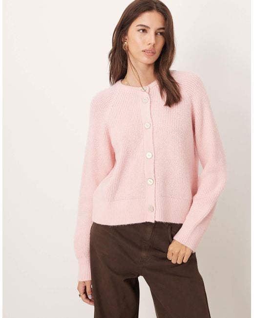 ASOS Pink Knitted Cardigan With High Neck