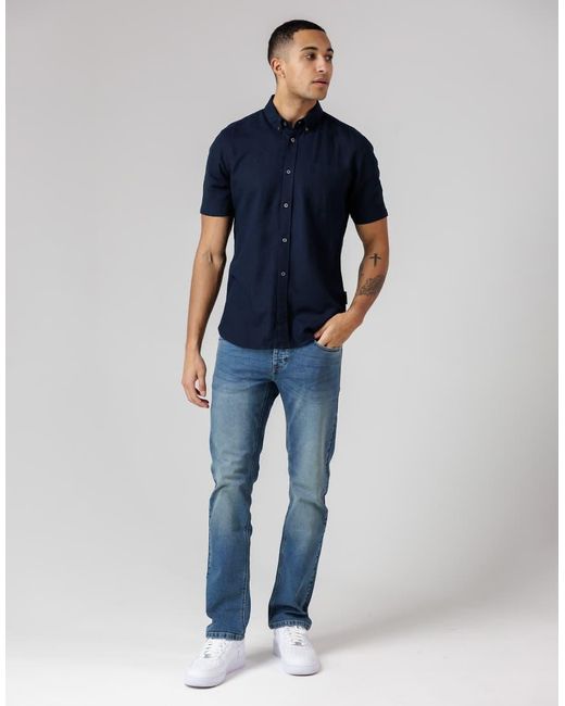 French Connection Blue 2 Pack Linen Blend Short Sleeve Chest Pocket Shirts for men