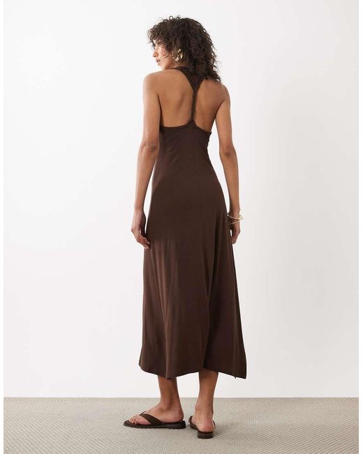 ASOS Brown Scoop Neck Midaxi Dress With Twisted Open Back Detail