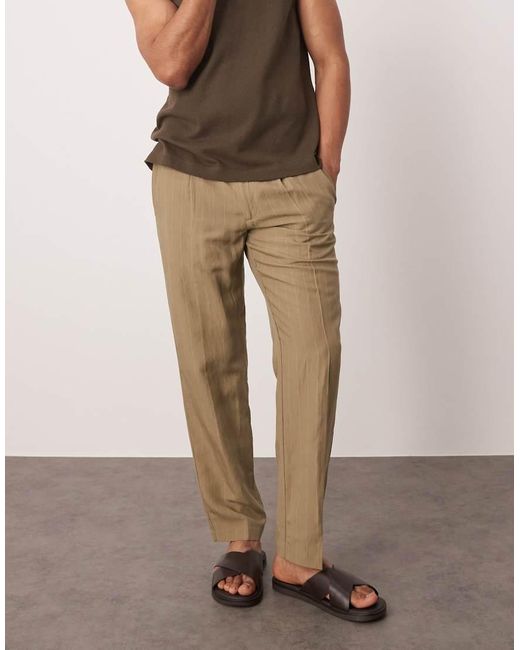 Pantalones Marrones Con Raya Diplomática Fina De Mezcla De Lino De Mango de hombre de color Natural