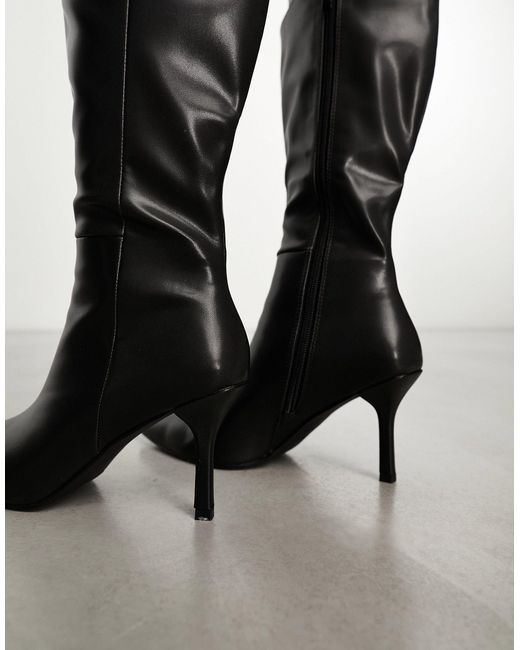 Raid Black Elodiee Heeled Knee Boots With Pointed Toe