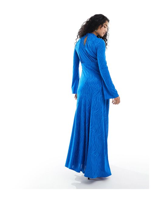 DASKA Blue High Neck Maxi Dress