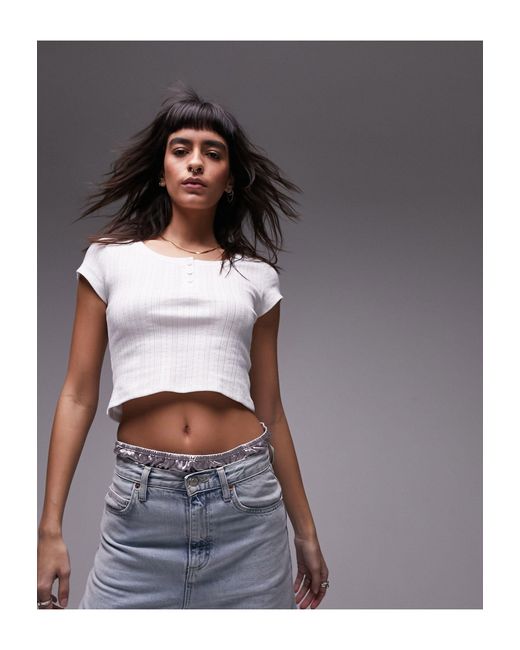TOPSHOP Gray Pointelle Cropped Tee