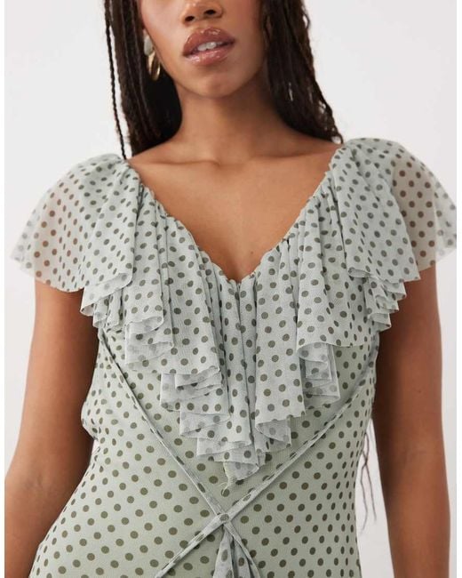 ASOS White Printed Mesh Ruffle Maxi Dress With Open Back