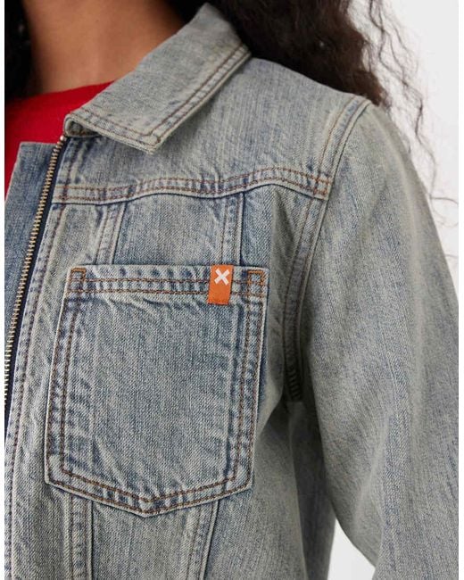 Collusion Gray Fitted Denim Jacket With Double Ended Zipper