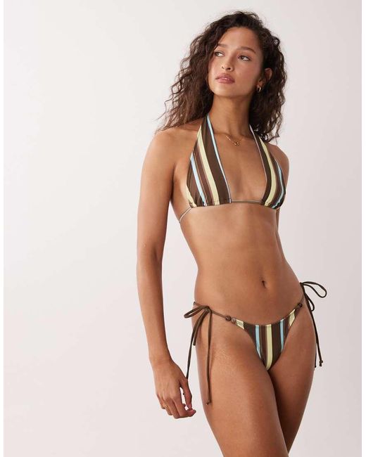 Motel Brown Lentra Tie Waist Striped Bikini Bottoms