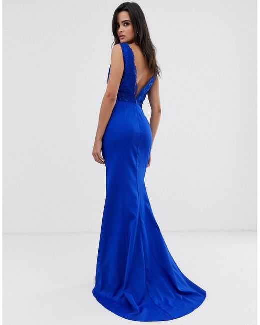 royal blue sequin long sleeve fishtail maxi dress