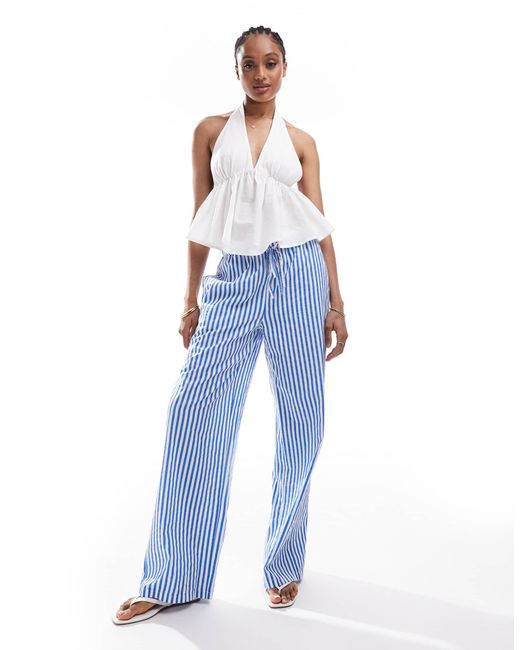 Vero Moda Blue – gestreifte hose mit doppeltem tunnelzug-bund