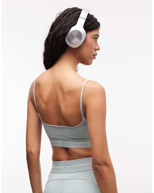 Adidas Originals Gray Adidas Training Hyperglam 3 Stripe Light Support Sports Bra
