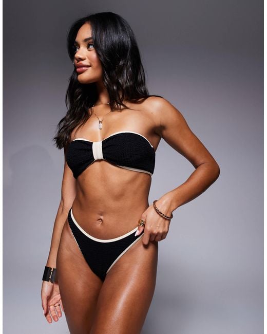 Moda Minx Gray Scrunch Contrast Binding Brazilian Bikini Bottom