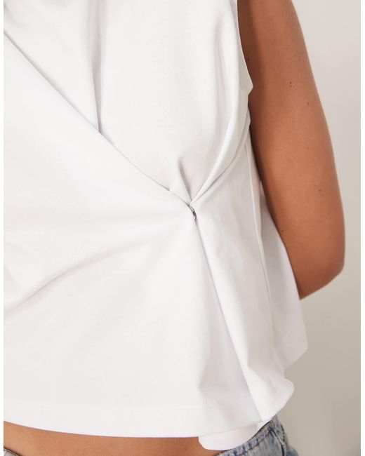 ASOS White Cinched Sleeveless Top With Grown On Neck And Shoulder Pads
