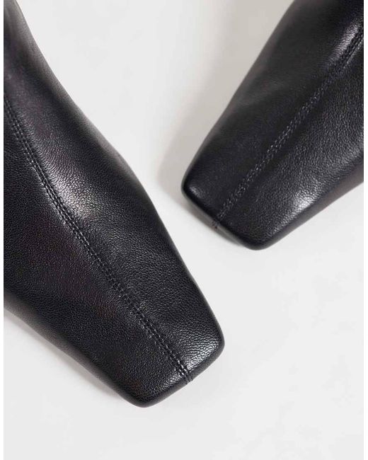 ASOS Black Rumi Leather Square Toe Heeled Ankle Boots
