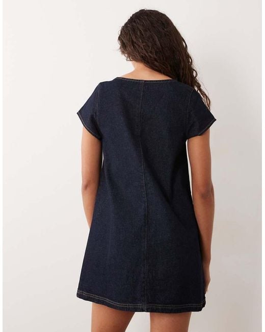 Miss Selfridge Blue Short Sleeve Button Through Mini Dress