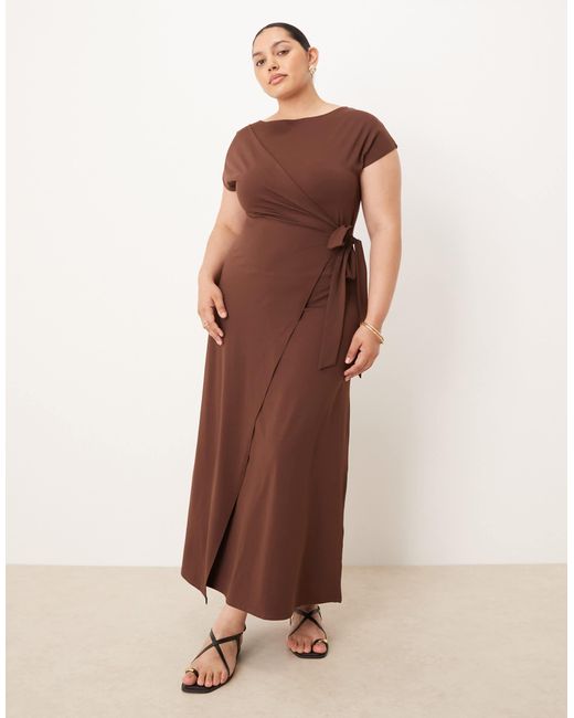 ASOS Brown Asos Design Curve Slash Neck Wrap Maxi Dress